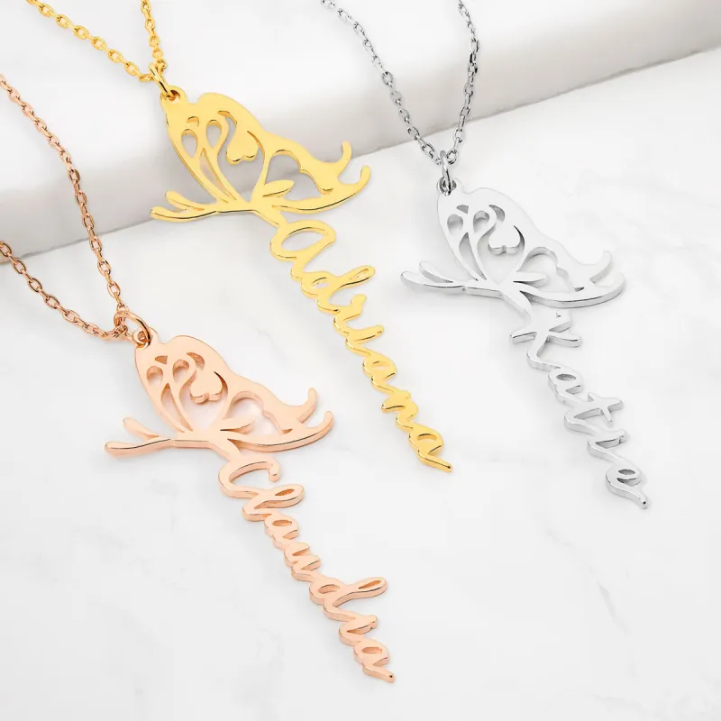 Script Name with Filigree Butterfly Necklace sold by Limoges Jewelry