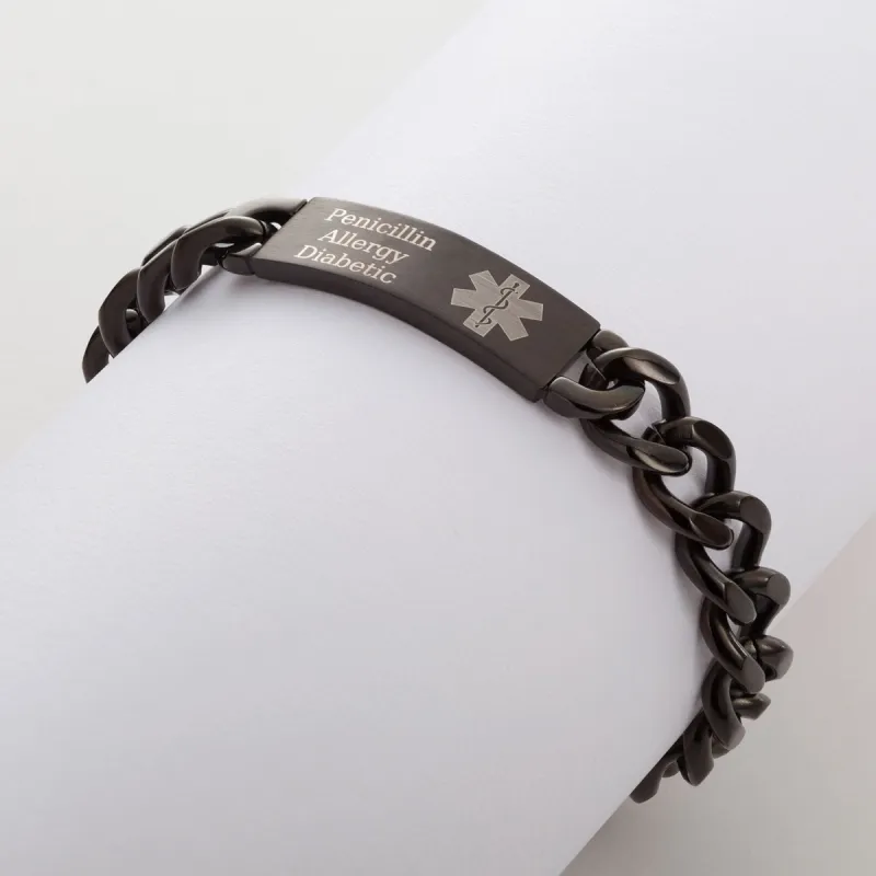 Black Stainless Steel Medical ID Engraved Bracelet sold by Limoges Jewelry