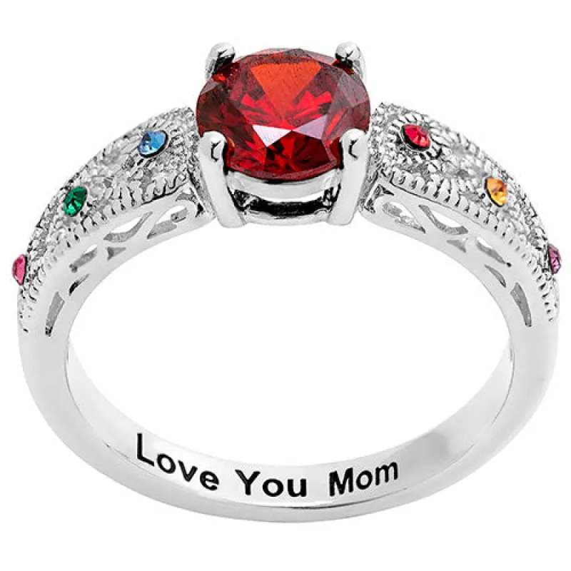 Silver Plated Filigree Family Birthstone Ring sold by Limoges Jewelry