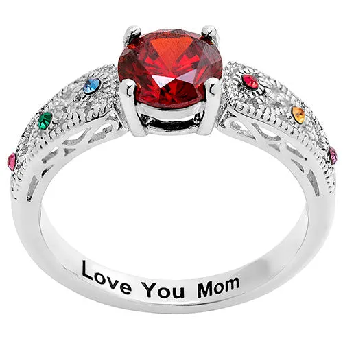 Silver Plated Filigree Family Birthstone Ring sold by Limoges Jewelry