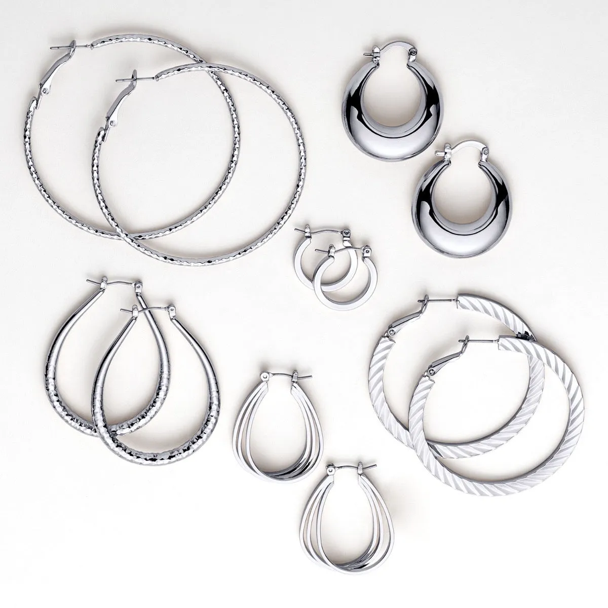 Silver Plated 6 Pair Fashion Hoop Set sold by Limoges Jewelry