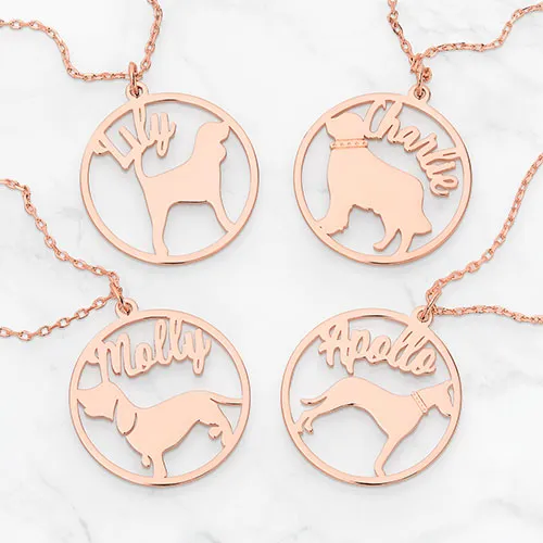 14K Rose Gold Plated Personalized Dog Breed Silhouette Necklace sold by Limoges Jewelry