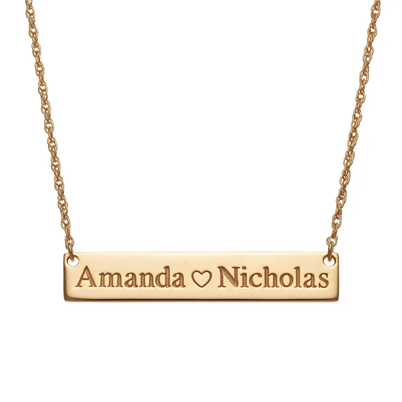 14K Gold over Sterling Personalized Couple's Name Bar Necklace sold by Limoges Jewelry