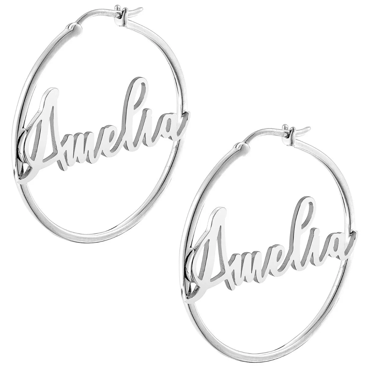 Personalized Script Name Medium Hoop Earrings sold by Limoges Jewelry product image thumbnail 3