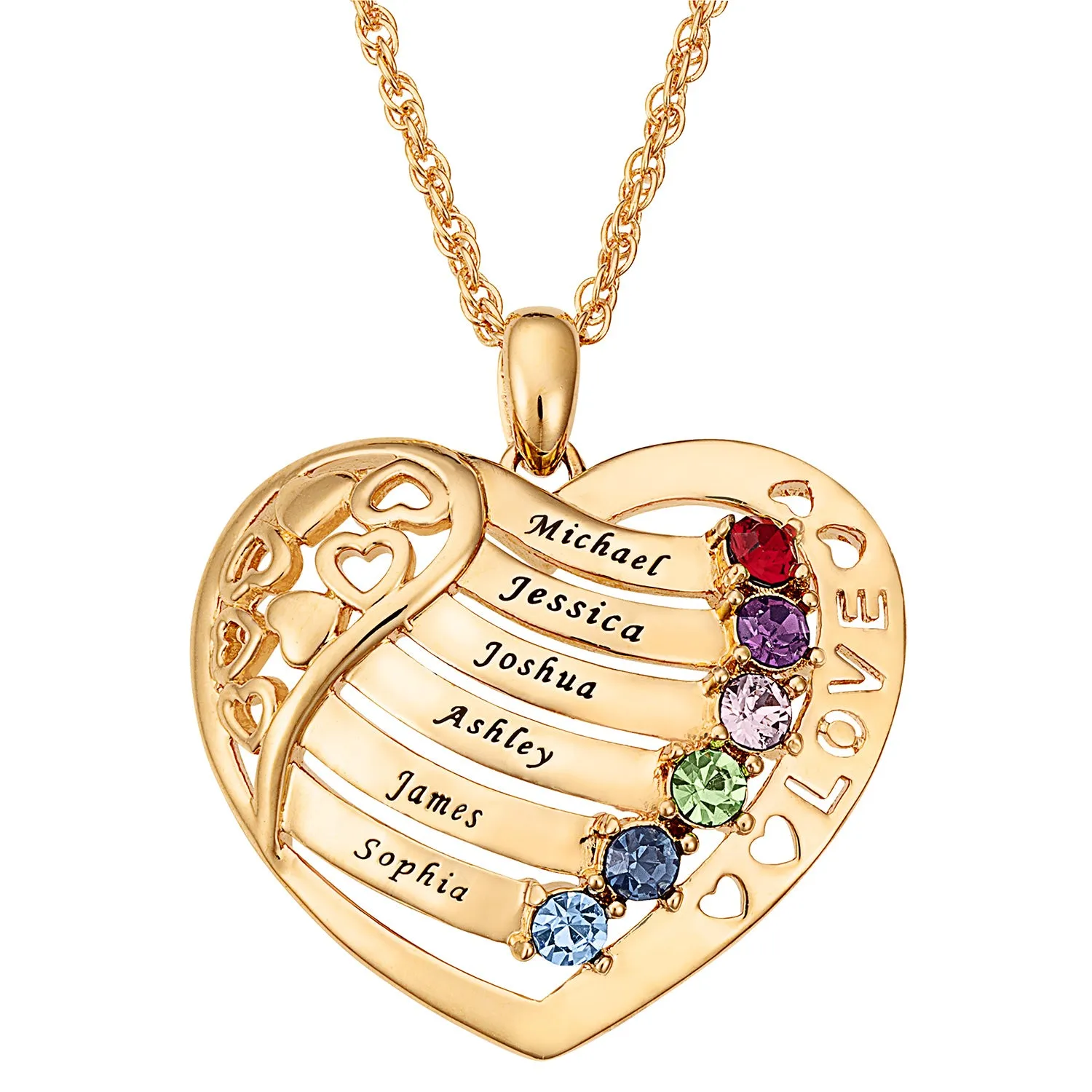 Family Heart Birthstone LOVE Pendant sold by Limoges Jewelry