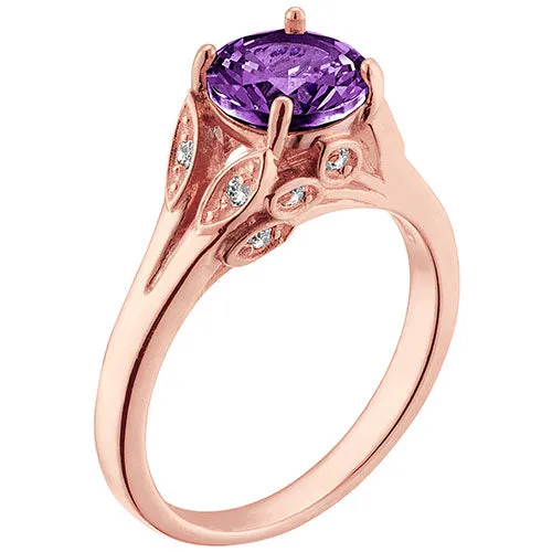 14K Rose Gold Plated Simulated Amethyst with Clear Crystal Leaves Ring sold by Limoges Jewelry product image thumbnail 2