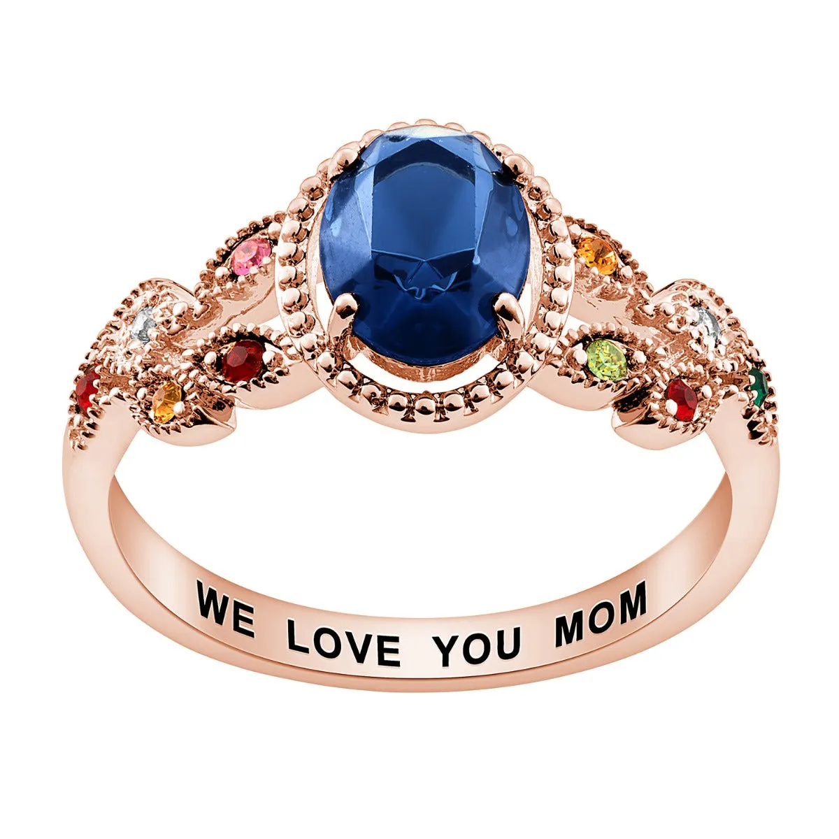 14K Rose Gold Plated Mother's Oval Family Birthstone Ring sold by Limoges Jewelry