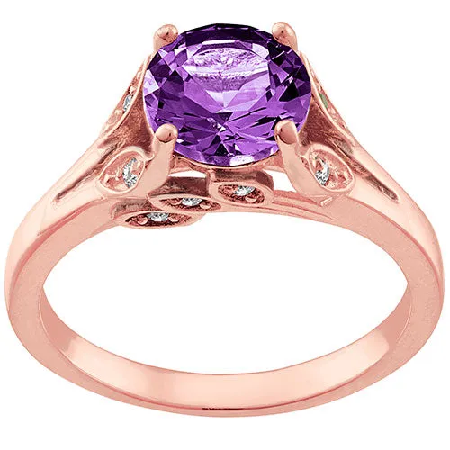 14K Rose Gold Plated Simulated Amethyst with Clear Crystal Leaves Ring sold by Limoges Jewelry