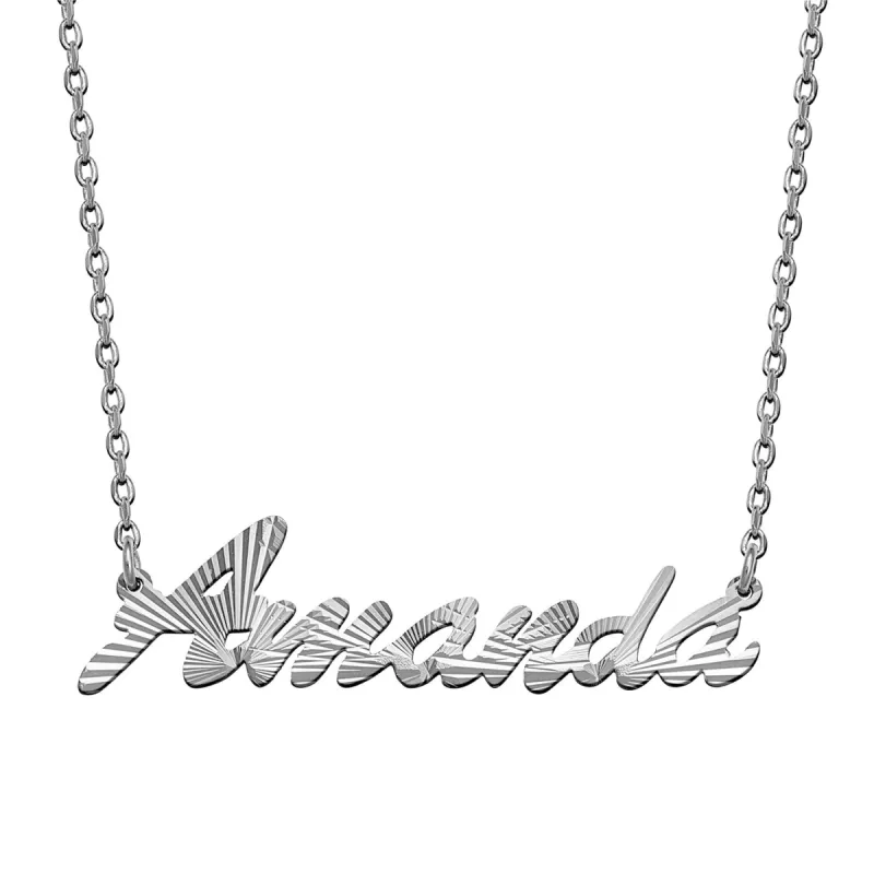 Diamond Cut Script Name Necklace sold by Limoges Jewelry
