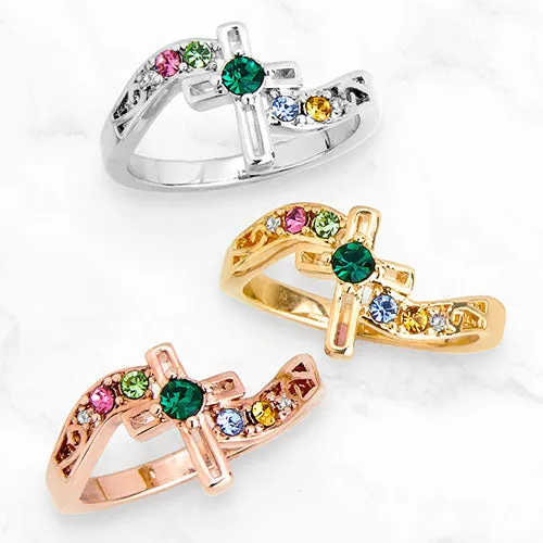 14K Gold Plated Family Birthstone Diamond Accent Cross Ring sold by Limoges Jewelry product image thumbnail 4