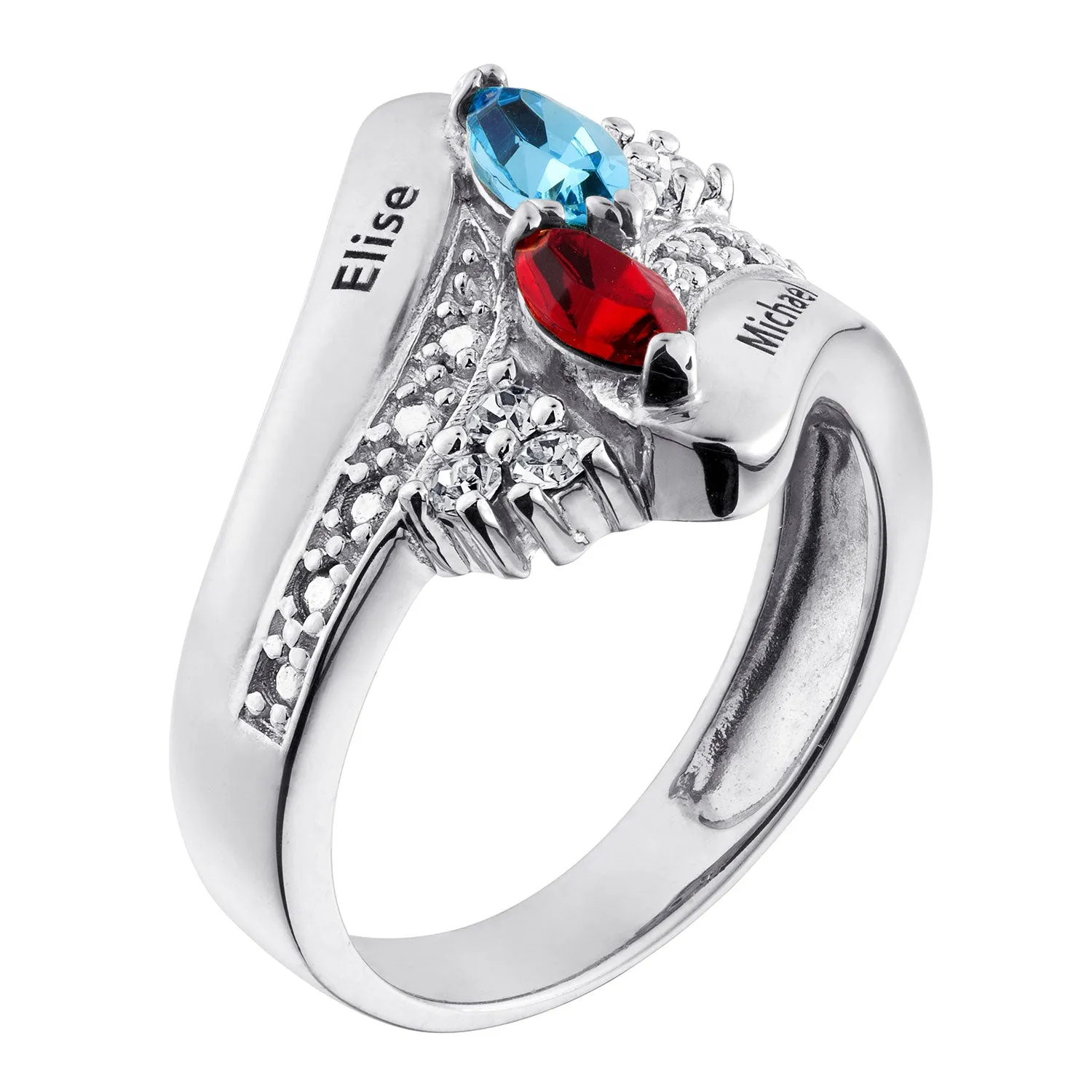 Sterling Silver Couple's Crystal Marquise Birthstone Name Ring sold by Limoges Jewelry product image thumbnail 2
