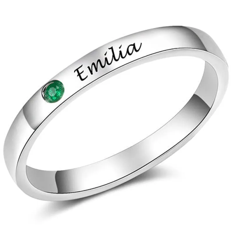Silver Plated Engraved Birthstone Stackable Band Ring sold by Limoges Jewelry