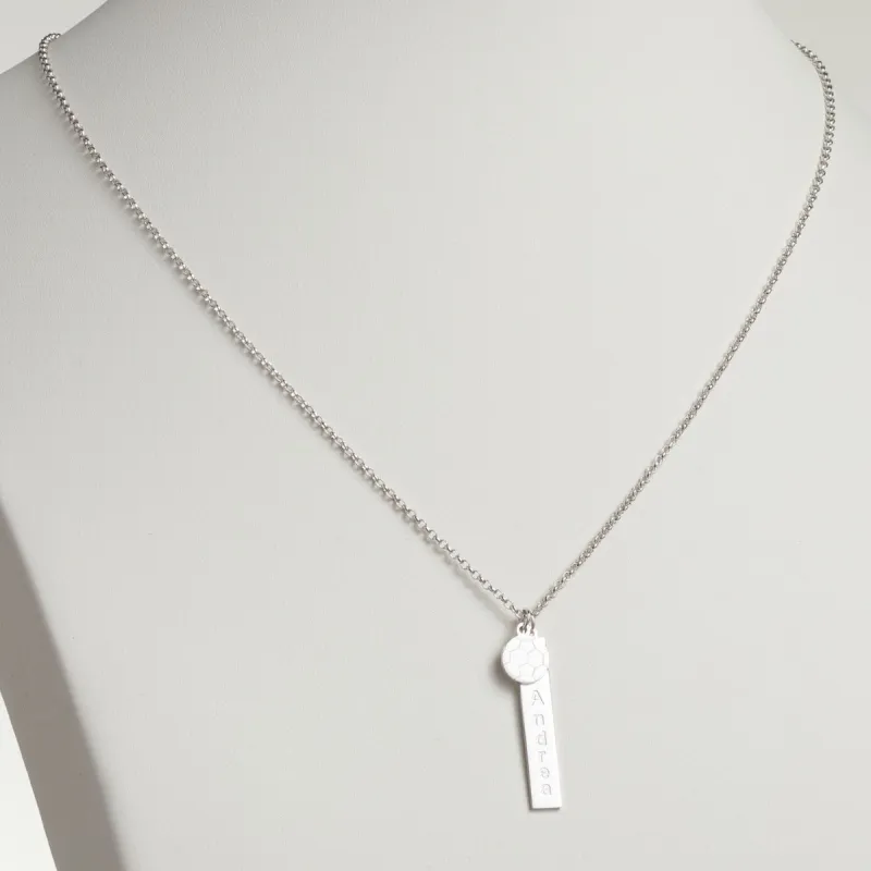 Silver Plated Name Necklace with Soccer Ball Charm Dangle made by Limoges Jewelry