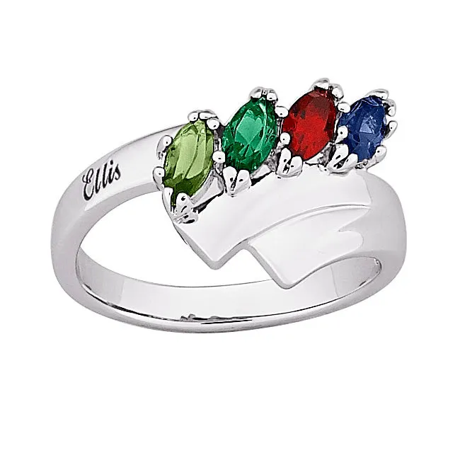 Sterling Silver Family Name Marquise Birthstone Ring sold by Limoges Jewelry