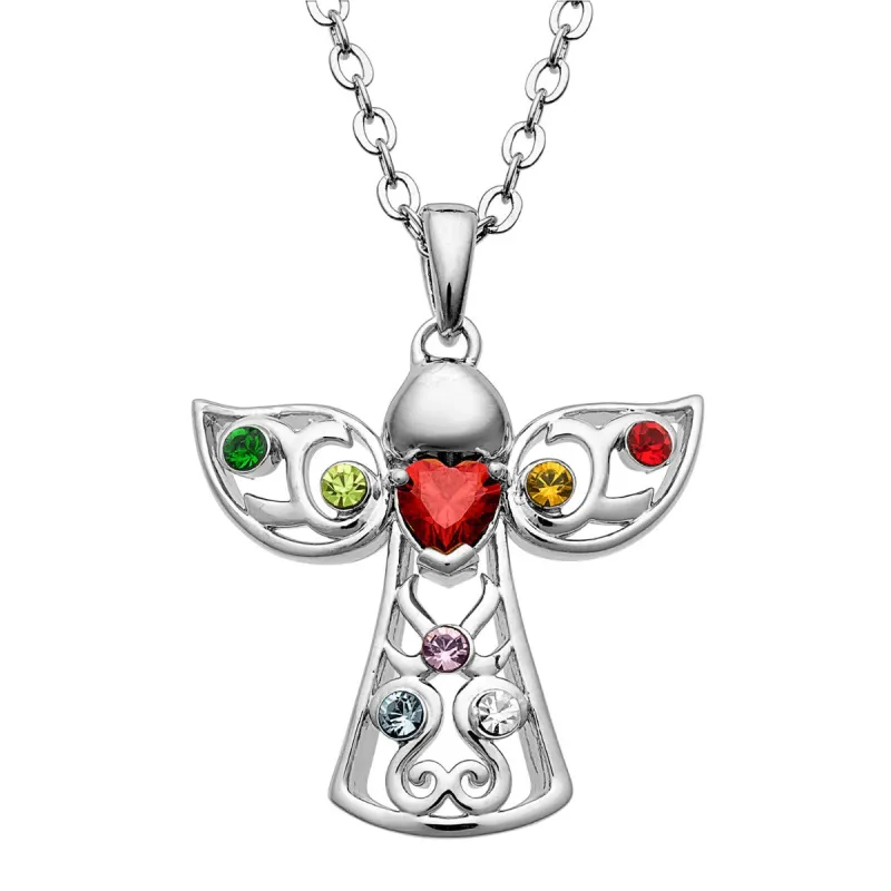 Silver Plated Birthstone Guardian Angel Pendant sold by Limoges Jewelry