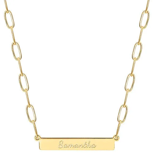 Sterling Silver Engraved Horizontal Bar Paperclip Chain Necklace sold by Limoges Jewelry product image thumbnail 4