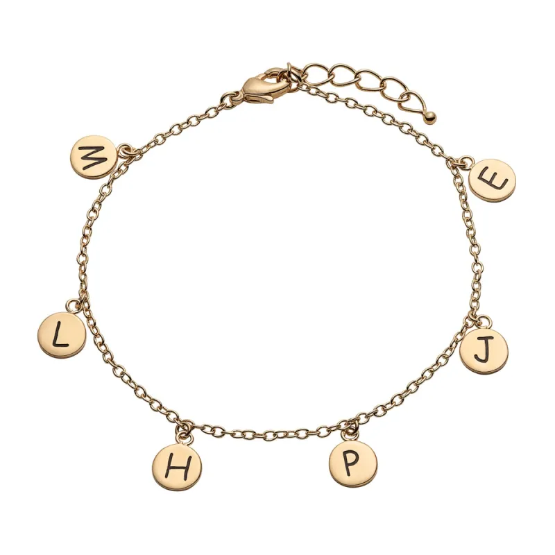 14K Gold over Sterling Family Engraved Initial Disc Bracelet sold by Limoges Jewelry