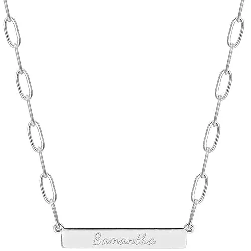 Sterling Silver Engraved Horizontal Bar Paperclip Chain Necklace sold by Limoges Jewelry product image thumbnail 2