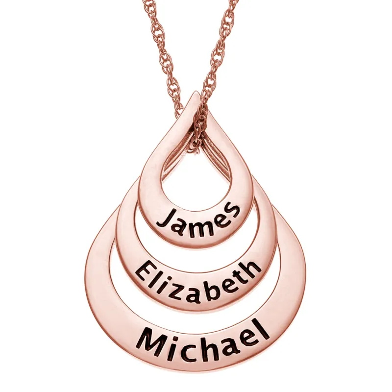 14K Rose Gold over Sterling Nesting Teardrop with Names Necklace - 3 Names sold by Limoges Jewelry