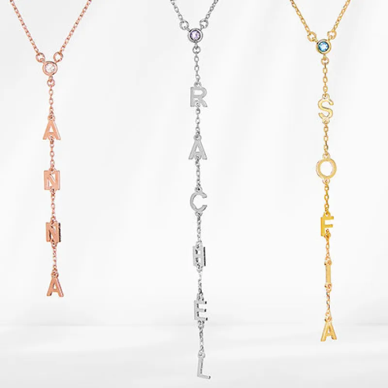 Vertical Name with Birthstone Y-Necklace sold by Limoges Jewelry