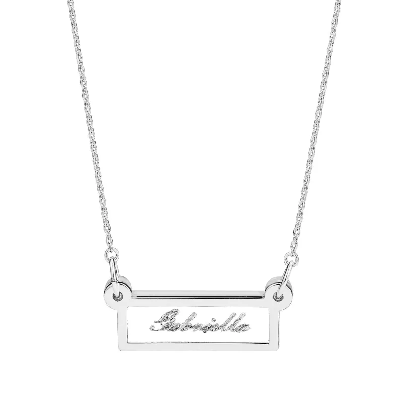 Personalized Silver Etched Name Clear Acrylic Bar Necklace sold by Limoges Jewelry