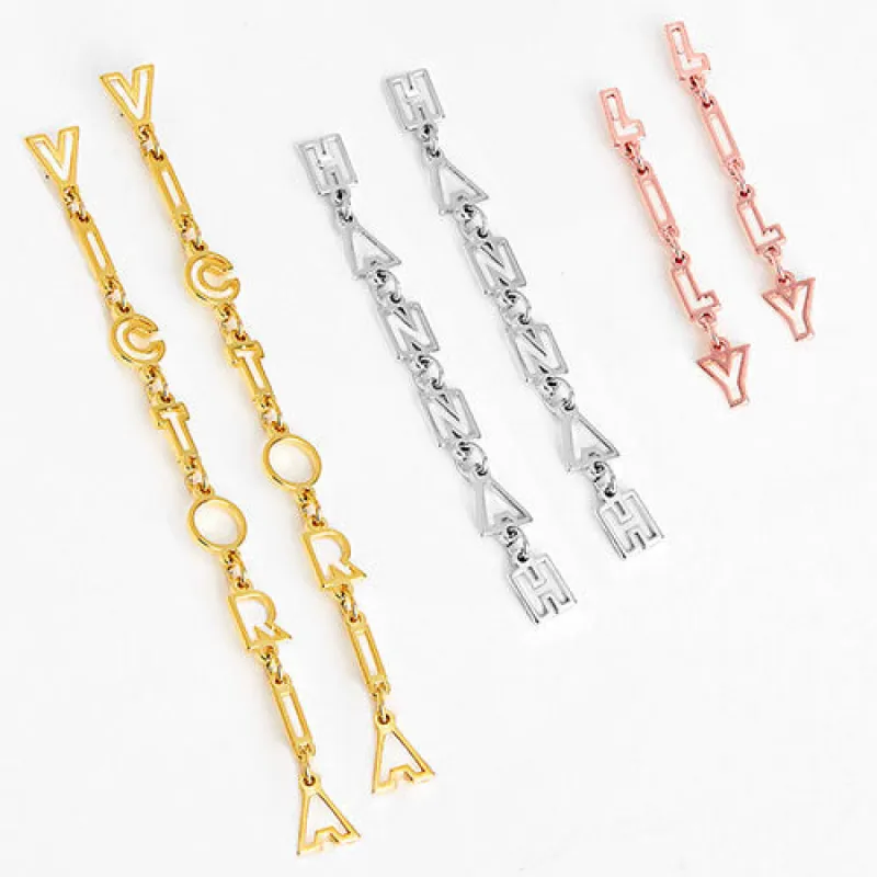 Sterling Silver Open Letters Vertical Name Drop Earrings sold by Limoges Jewelry