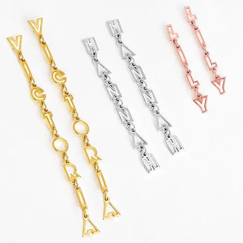 Sterling Silver Open Letters Vertical Name Drop Earrings sold by Limoges Jewelry