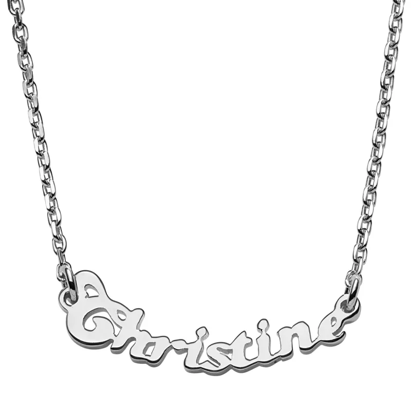 Sterling Silver Petite Bubble Script Name Necklace sold by Limoges Jewelry