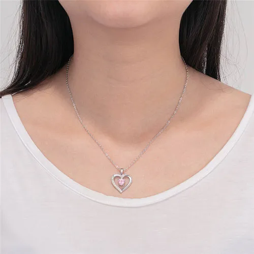 Silver Plated CZ Heart Engraved Birthstone Necklace sold by Limoges Jewelry product image thumbnail 5