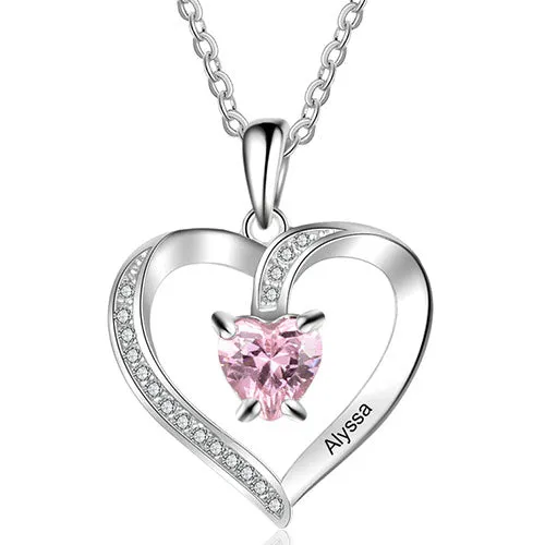 Silver Plated CZ Heart Engraved Birthstone Necklace sold by Limoges Jewelry product image thumbnail 2