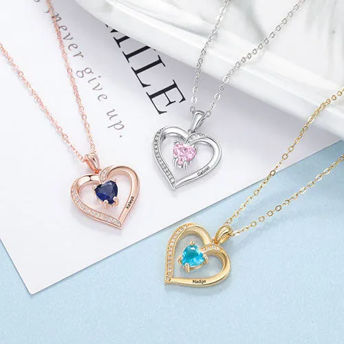 Silver Plated CZ Heart Engraved Birthstone Necklace sold by Limoges Jewelry