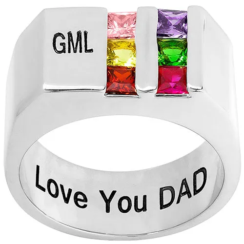 Silver Plated Engraved Double Row Birthstones Signet Ring sold by Limoges Jewelry