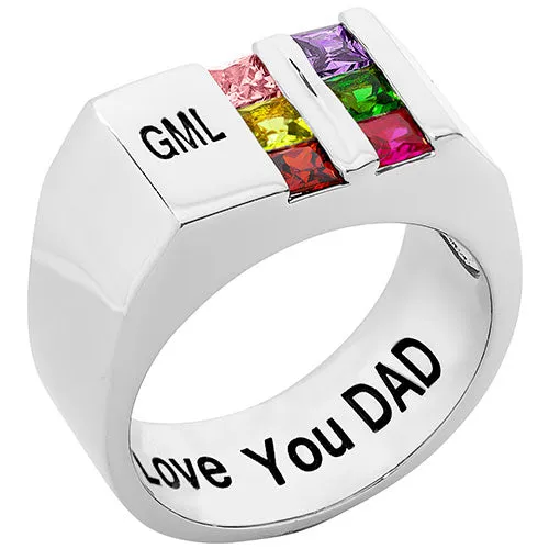 Silver Plated Engraved Double Row Birthstones Signet Ring sold by Limoges Jewelry product image thumbnail 2