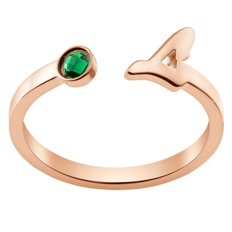 14K Rose Gold Plated Script Initial with Birthstone Ring sold by Limoges Jewelry