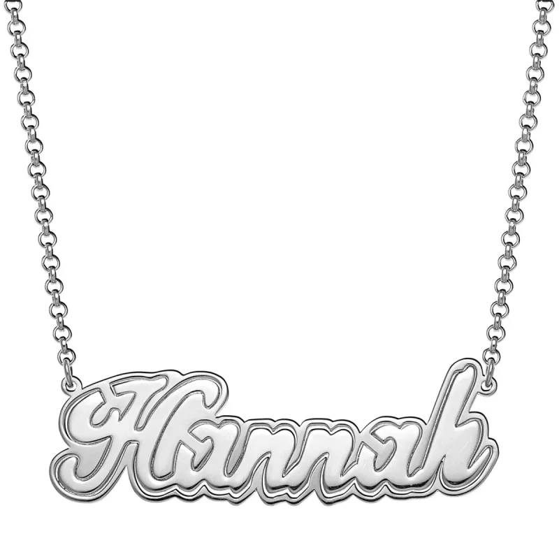 Sterling Silver Name with Outline Necklace sold by Limoges Jewelry