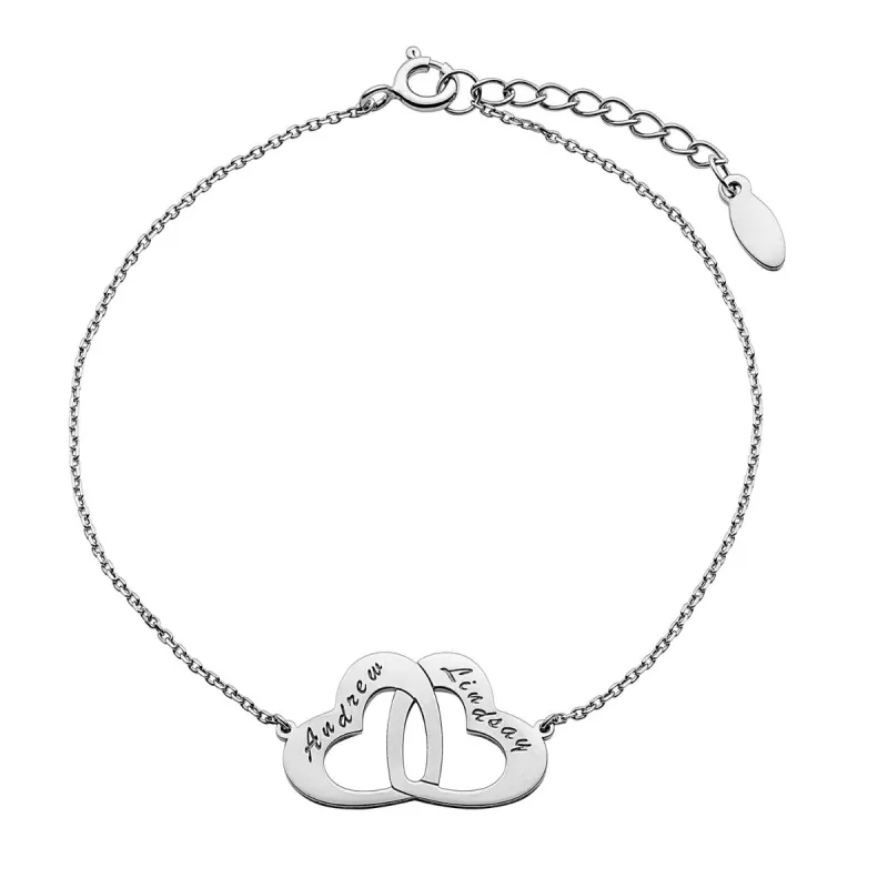Sterling Silver Engraved Interlocking Heart Bracelet sold by Limoges Jewelry