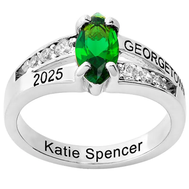 Ladies' Sterling Silver Marquise Birthstone with CZ Class Ring sold by Limoges Jewelry