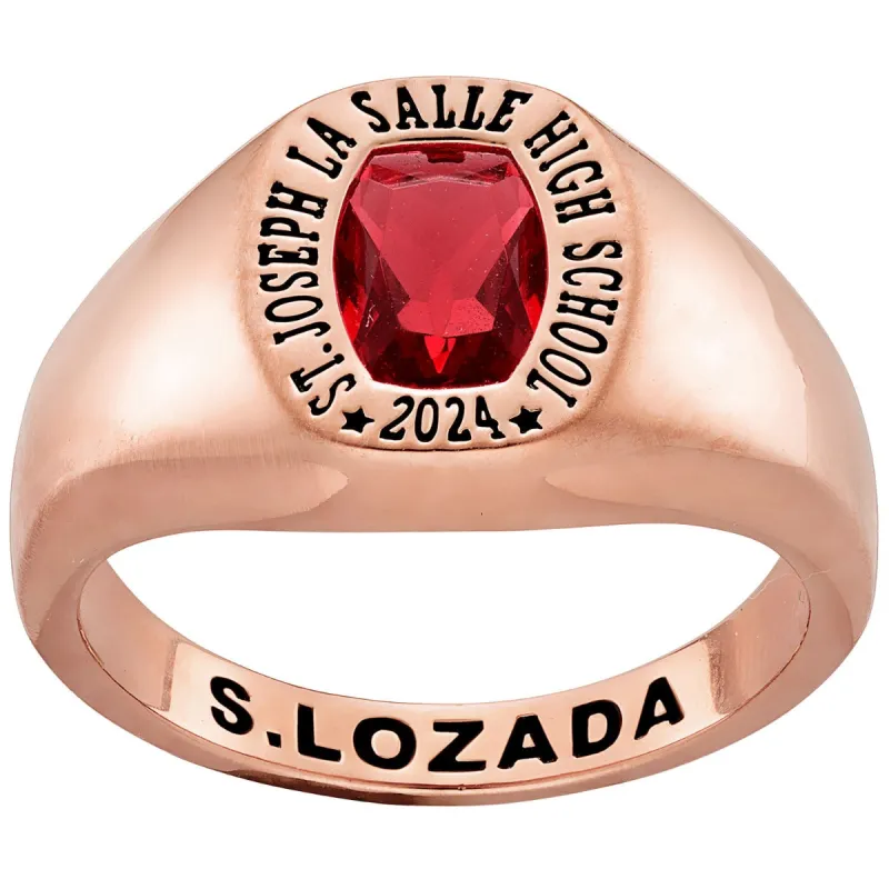 Ladies' 14k Rose Gold Plated Minimal Birthstone Signet Class Ring sold by Limoges Jewelry