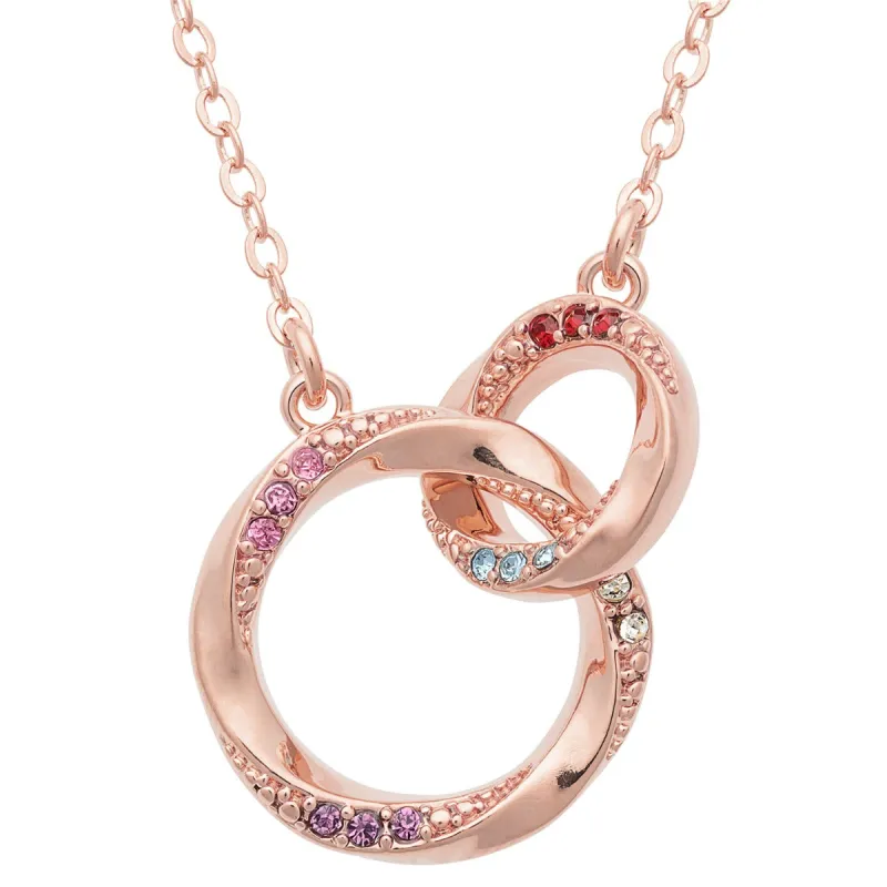 14K Rose Gold Plated Family Birthstone Interlocking Circles Necklace sold by Limoges Jewelry