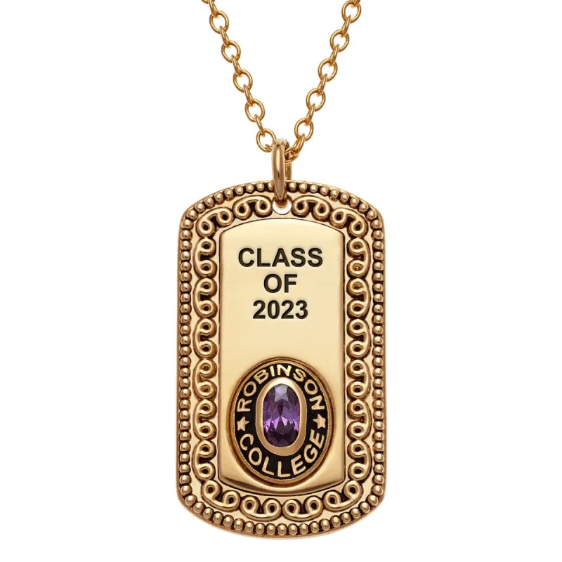 Unisex Gold CELEBRIUM Oval Birthstone Graduation Dog Tag Necklace sold by Limoges Jewelry