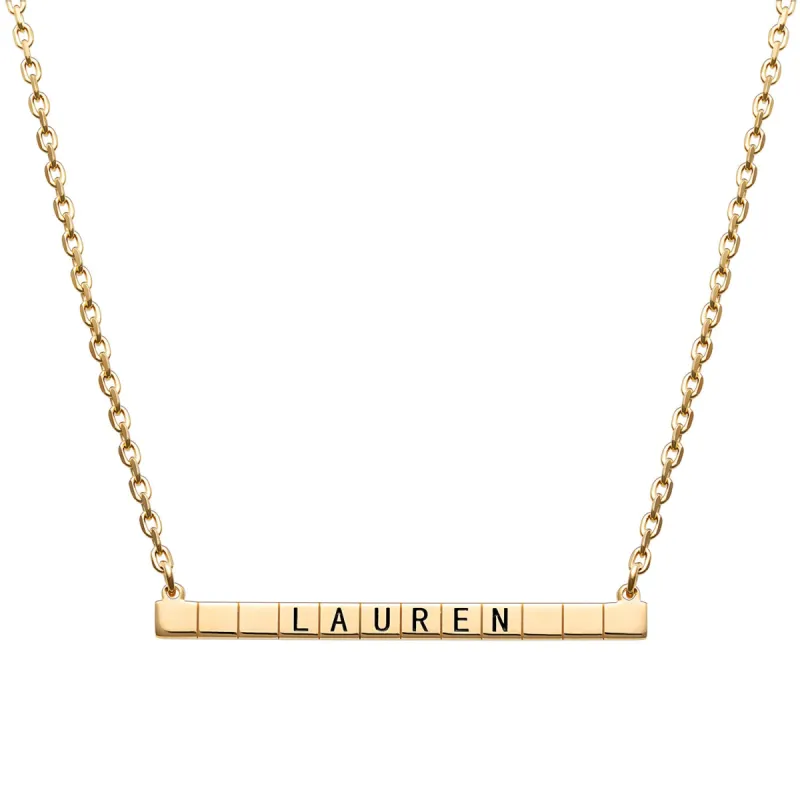 14K Gold over Sterling Engraved Name Bar Necklace sold by Limoges Jewelry