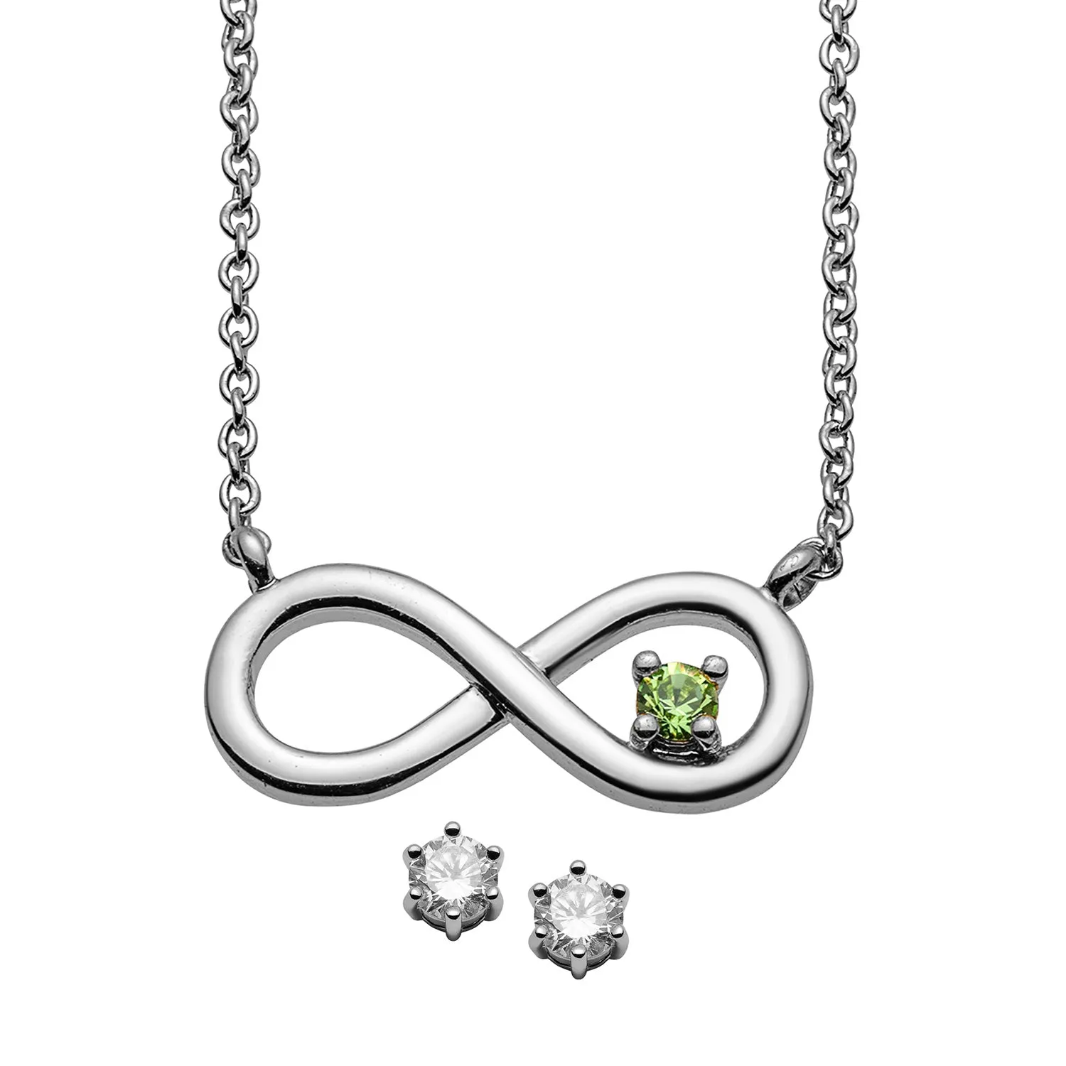 Infinity Birthstone Necklace with Bonus CZ earrings sold by Limoges Jewelry