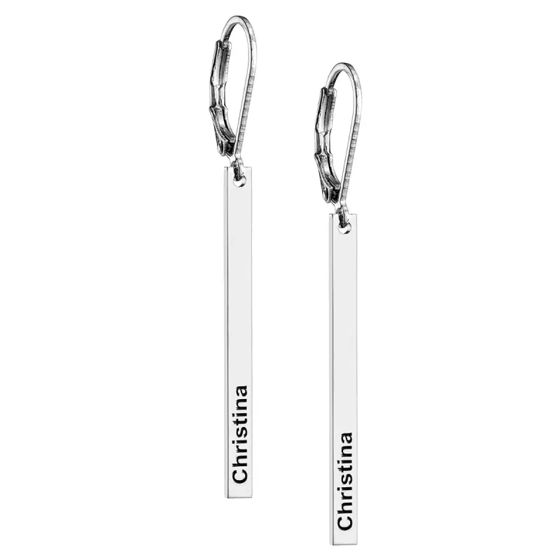 Silver Plated Engraved Name Vertical Bar Leverback Earrings sold by Limoges Jewelry