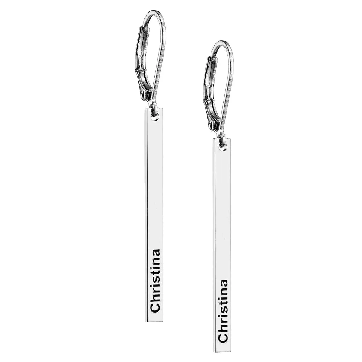 Silver Plated Engraved Name Vertical Bar Leverback Earrings sold by Limoges Jewelry