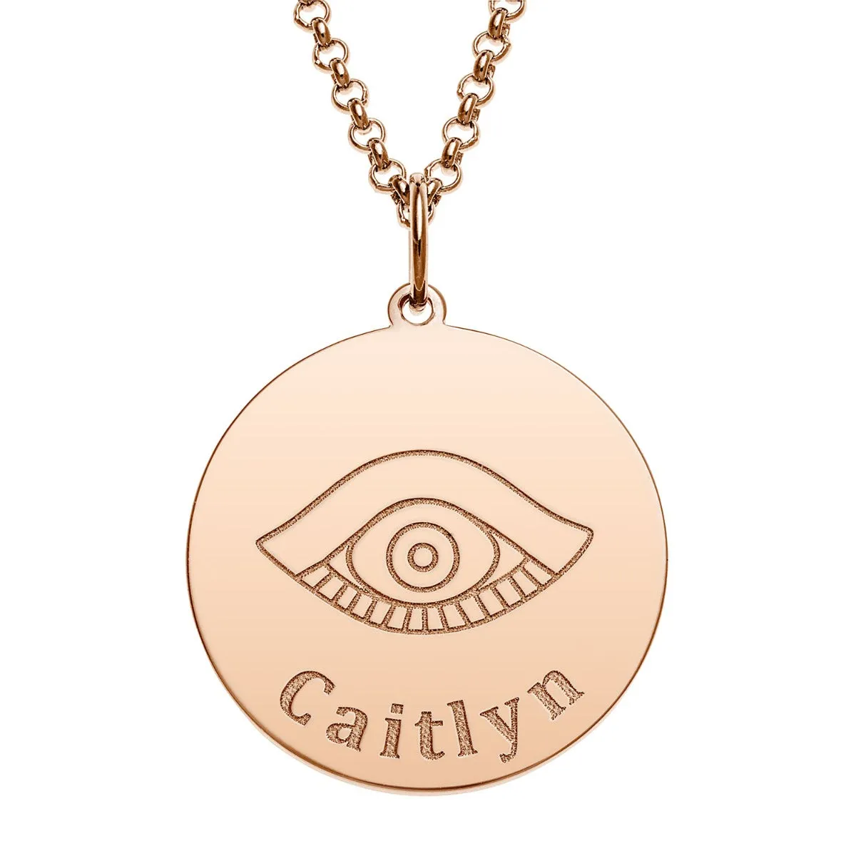 14K Rose Gold Plated Engraved Name and Evil Eye Disc Necklace sold by Limoges Jewelry
