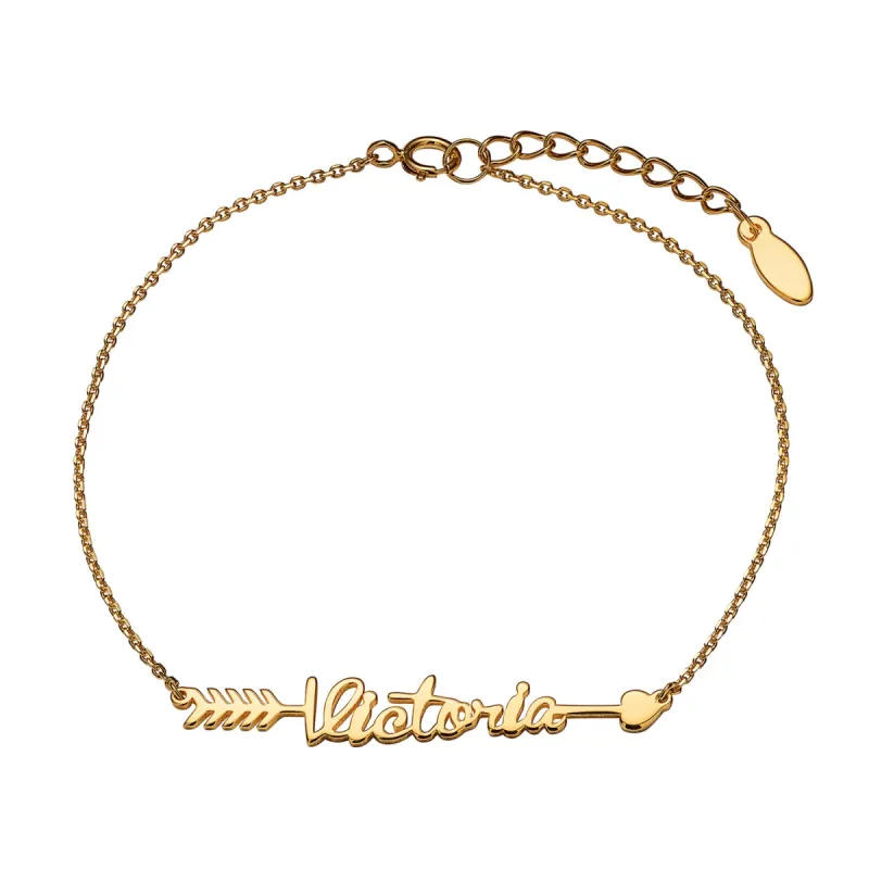 14K Gold over Sterling Script Name Arrow Bracelet sold by Limoges Jewelry