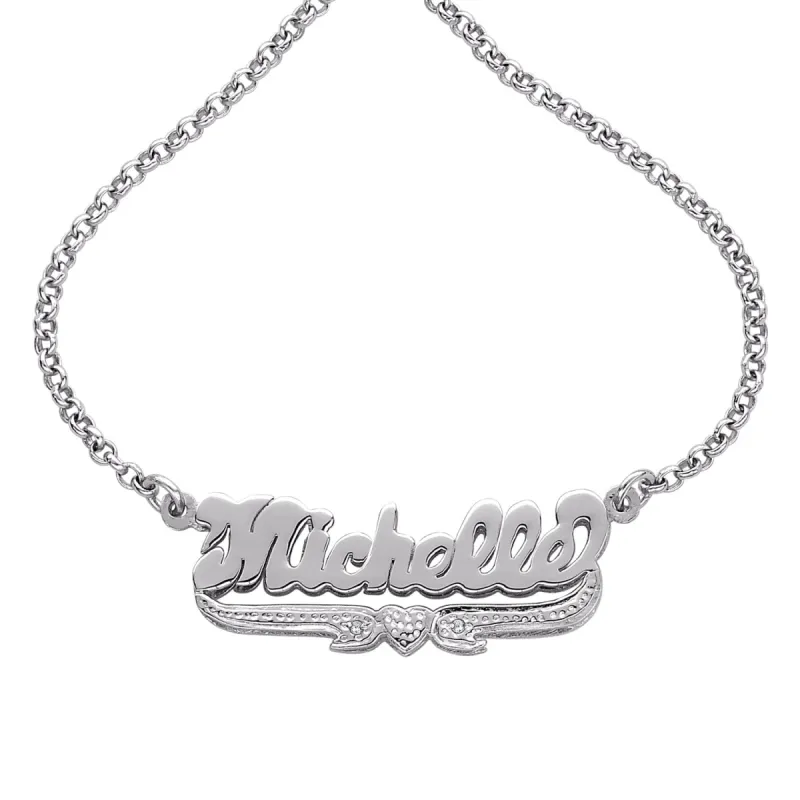 Sterling Silver Small 3-D Script Name Necklace with Diamond Accent sold by Limoges Jewelry