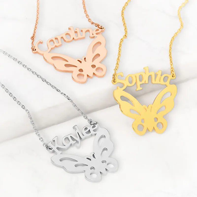 Cutout Name with Butterfly Necklace sold by Limoges Jewelry