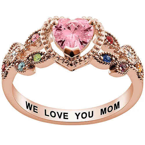 14K Rose Gold over Sterling Mother's Heart Family Birthstone Ring sold by Limoges Jewelry