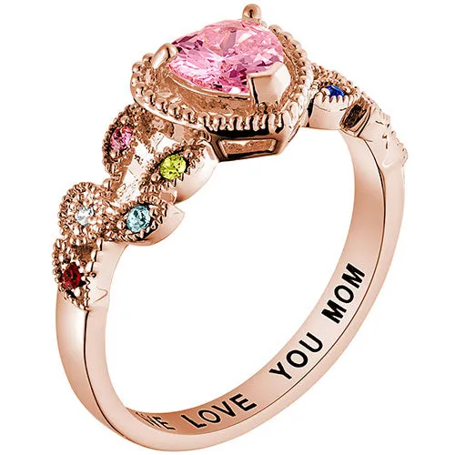 14K Rose Gold over Sterling Mother's Heart Family Birthstone Ring sold by Limoges Jewelry product image thumbnail 2